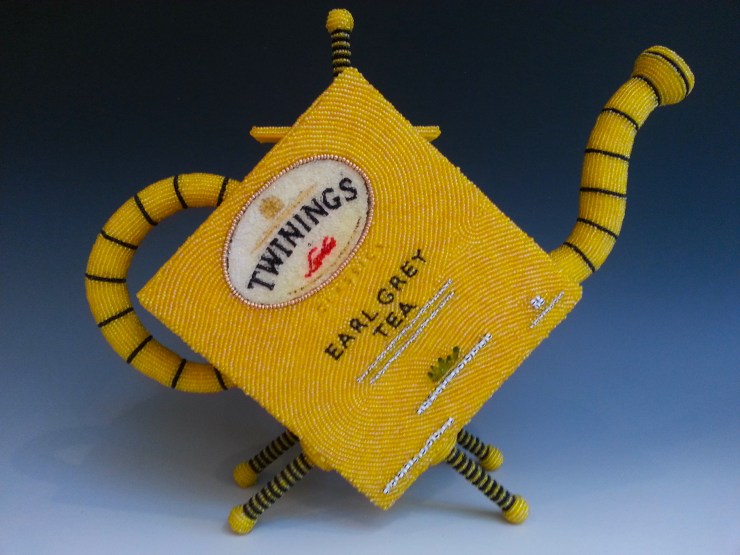 Twinings Tea Pot Linda Dolack Glass Beads Sculpture Mixed Media Art