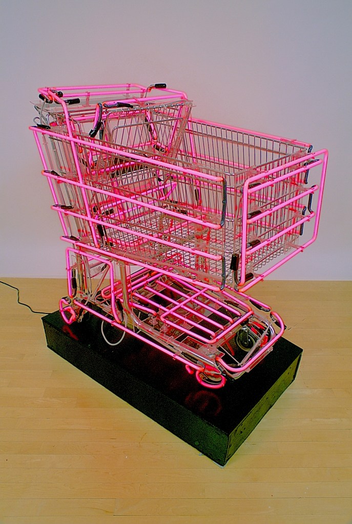 Hot Rod Linda Dolack Large Sculpture Neon Grocery Cart 