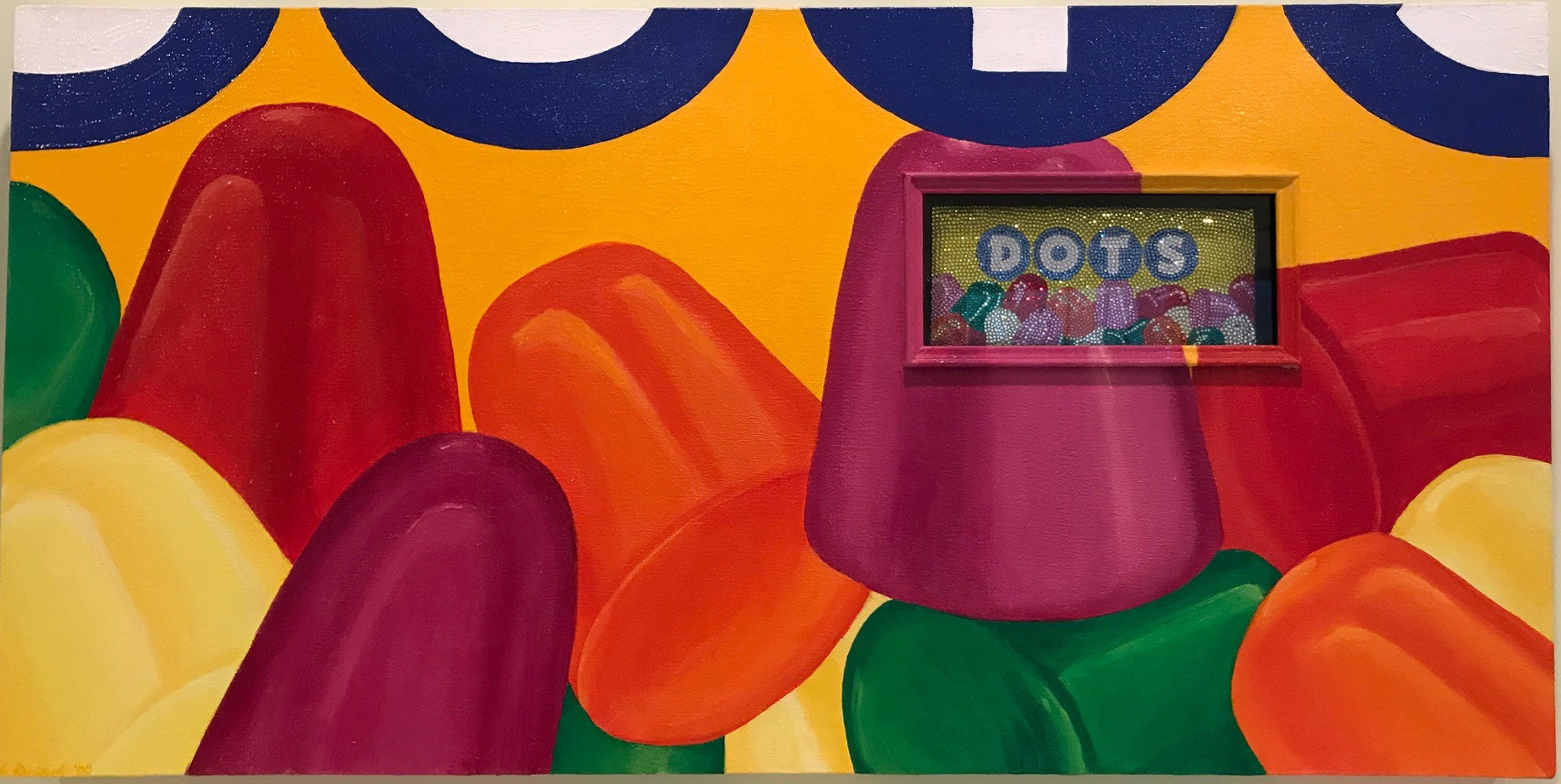 Linda Dolack Dots Reliquary Acrylic painting with inset glass beaded object mixed media