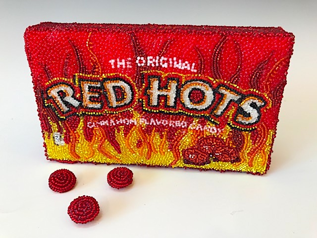 Red Hots Linda Dolack Food Sculpture Glass Beads Hand Applied Mixed Media Art